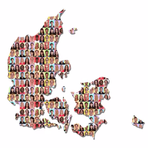 Denmark map multicultural group of people integration colorful diversity